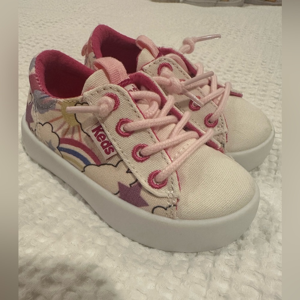 Keds pink and cream design canvas slip on sneakers